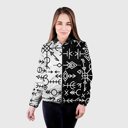 Женская куртка ДРЕВНИЕ СЛАВЯНСКИЕ РУНЫ / 3D-Черный – фото 4