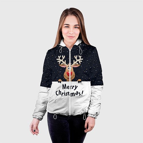 Женская куртка Новогодний Оленёнок Рудольф / 3D-Белый – фото 4