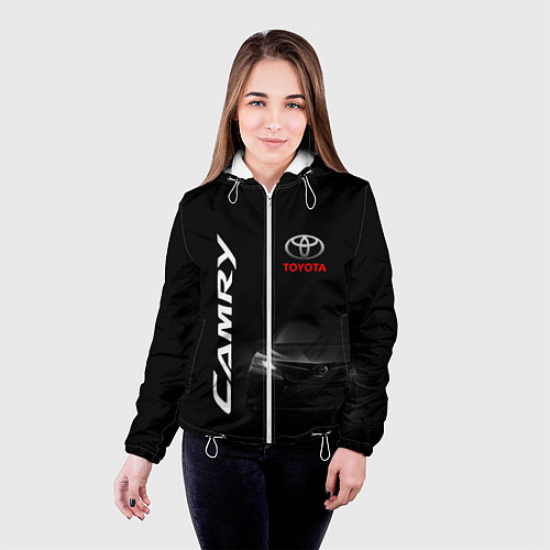 Женская куртка Черная Тойота Камри / 3D-Белый – фото 4