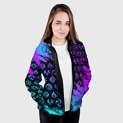 Куртка с капюшоном женская GENSHIN NEON PATTERN SYMBOL НЕОН ЭМБЛЕМЫ, цвет: 3D-черный — фото 2