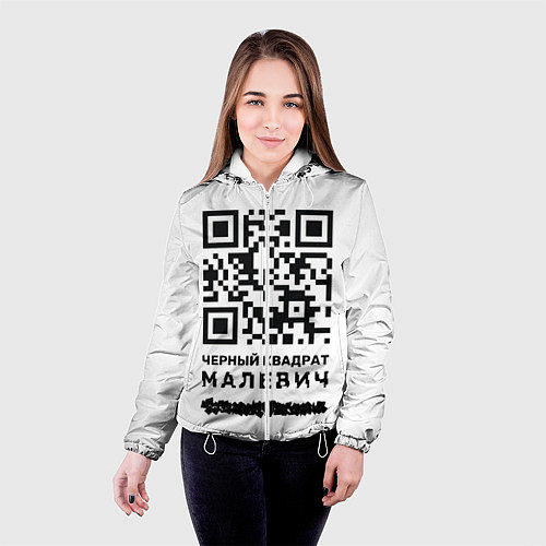 Женская куртка QR - Черный квадрат Малевич / 3D-Белый – фото 4