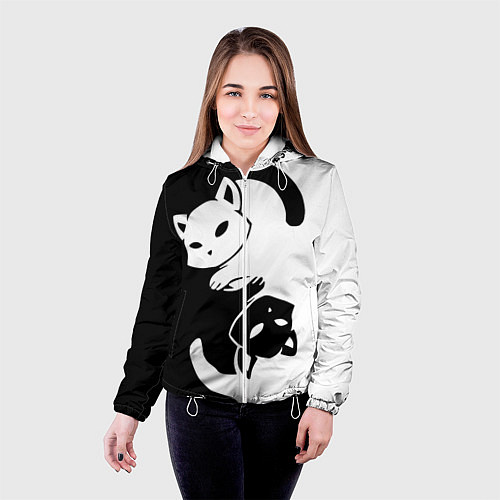 Женская куртка Черный и белый кот кувыркаются / 3D-Белый – фото 4
