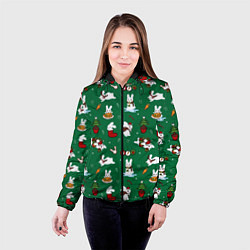 Куртка с капюшоном женская Новогодний паттерн с зайчиками, цвет: 3D-черный — фото 2