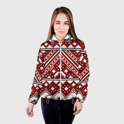 Женская куртка Русский узор, геометрическая вышивка / 3D-Белый – фото 4