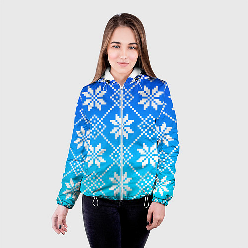 Женская куртка ЗИМНИЙ НОВОГОДНИЙ УЗОР СВИТЕР / 3D-Белый – фото 4