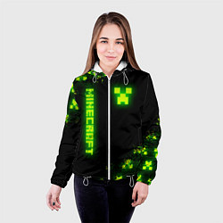 Куртка с капюшоном женская MINECRAFT NEON LOGO CREEPER, цвет: 3D-белый — фото 2