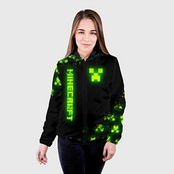Куртка с капюшоном женская MINECRAFT NEON LOGO CREEPER, цвет: 3D-черный — фото 2
