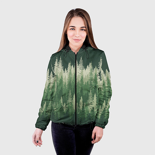 Женская куртка Елки-палки, хвойный лес / 3D-Черный – фото 4