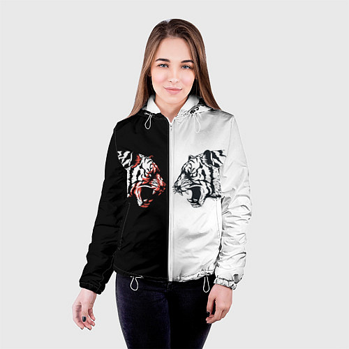 Женская куртка Два тигра напротив друг друга / 3D-Белый – фото 4