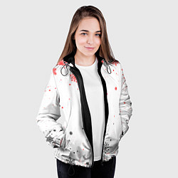 Куртка с капюшоном женская НОВОГОДНИЕ СНЕЖИНКИ ЧЁРНО КРАСНЫЕ 2022, цвет: 3D-черный — фото 2