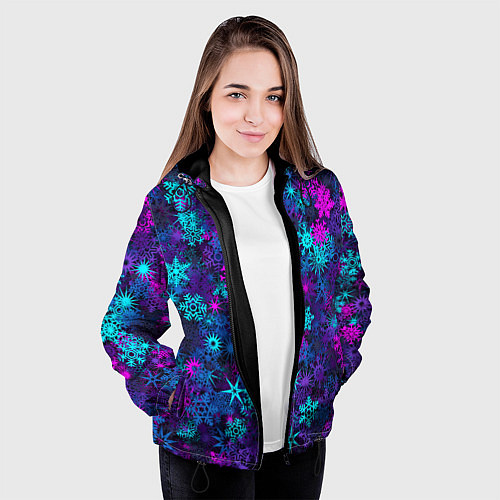 Женская куртка Неоновые снежинки / 3D-Черный – фото 3