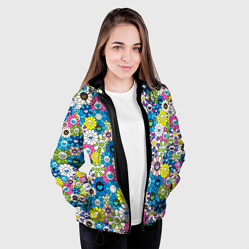 Женская куртка Takashi Murakami Улыбающиеся цветы / 3D-Черный – фото 3