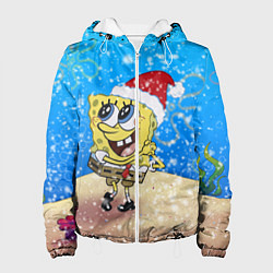 Куртка с капюшоном женская НОВОГОДНИЙ ГУБКА БОБ КВАДРАТНЫЕ ШТАНЫ, цвет: 3D-белый