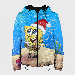 Куртка с капюшоном женская НОВОГОДНИЙ ГУБКА БОБ КВАДРАТНЫЕ ШТАНЫ, цвет: 3D-черный