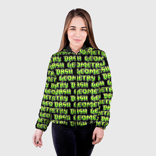 Женская куртка Geometry Dash: Green Pattern Logo / 3D-Черный – фото 4