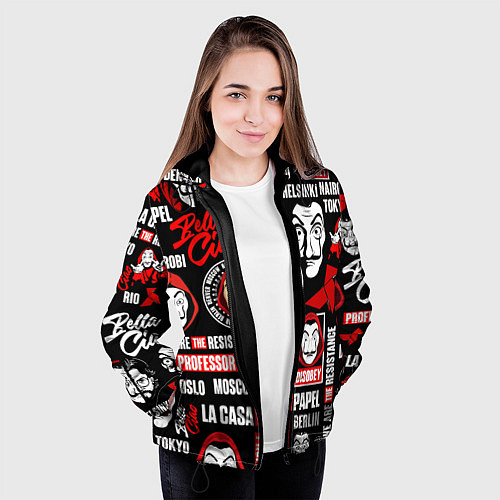 Женская куртка БУМАЖНЫЙ ДОМ ЛОГОБОМБИНГ LA CASA DE PAPEL / 3D-Черный – фото 3