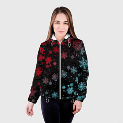 Куртка с капюшоном женская НЕОНОВЫЕ СНЕЖИНКИ, НОВЫЙ ГОД 2022, цвет: 3D-белый — фото 2