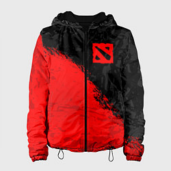 Куртка с капюшоном женская DOTA 2 RED LOGO, БРЫЗГИ КРАСОК, цвет: 3D-черный
