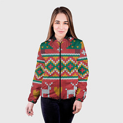 Куртка с капюшоном женская Вязаные олени в узоре, цвет: 3D-черный — фото 2
