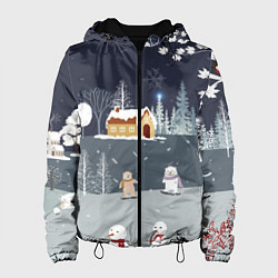 Куртка с капюшоном женская Снеговики и Мишки 2022, цвет: 3D-черный