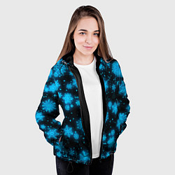 Куртка с капюшоном женская НОВОГОДНИЕ НЕОНОВЫЕ СНЕЖИНКИ 2022 НОВЫЙ ГОД, цвет: 3D-черный — фото 2