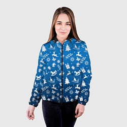 Куртка с капюшоном женская СИНИЙ НОВОГОДНИЙ УЗОР 2022, цвет: 3D-черный — фото 2