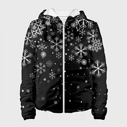 Куртка с капюшоном женская Снежинки - С Новый год, цвет: 3D-белый