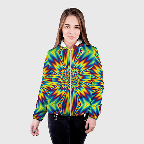 Женская куртка Пульсирующий Огненный Цветок / 3D-Белый – фото 4