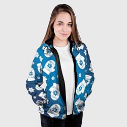 Куртка с капюшоном женская Новогодние варежки паттерн, цвет: 3D-черный — фото 2