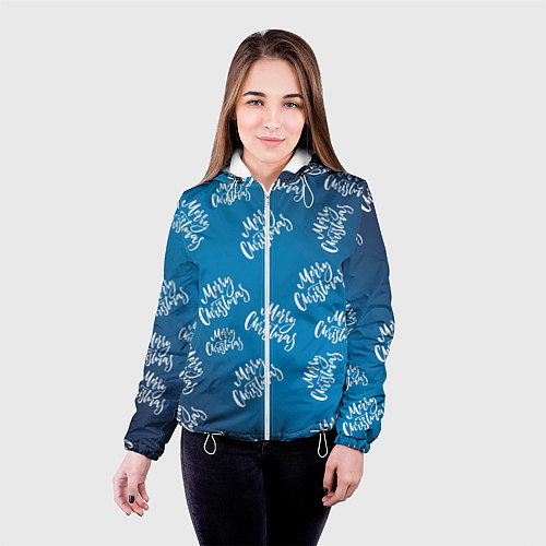 Женская куртка Merry Christmas - Новогодний паттерн / 3D-Белый – фото 4