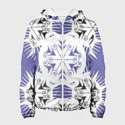 Куртка с капюшоном женская Острый белые снежинки на сиреневом фоне, цвет: 3D-белый