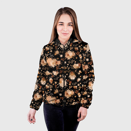 Женская куртка Кофейные пятна и зёрна кофе / 3D-Черный – фото 4