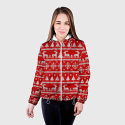 Куртка с капюшоном женская Новогодний узор с елкой и оленями, цвет: 3D-белый — фото 2