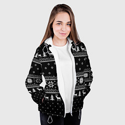 Куртка с капюшоном женская ЧЁРНЫЙ НОВОГОДНИЙ СВИТЕР С ОЛЕНЯМИ 2022, цвет: 3D-белый — фото 2