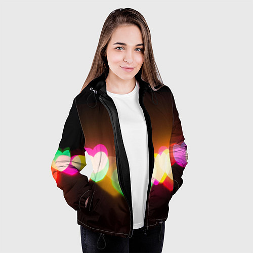 Женская куртка Горящие сердца всех цветов радуги / 3D-Черный – фото 3