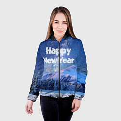 Куртка с капюшоном женская Космическая Зима Надпись Новый Год, цвет: 3D-черный — фото 2