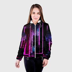 Куртка с капюшоном женская Ночной город в киберпанке, цвет: 3D-белый — фото 2