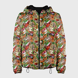 Куртка с капюшоном женская Еда Разная, цвет: 3D-черный