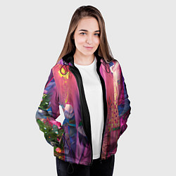 Куртка с капюшоном женская Ярко розовый, цвет: 3D-черный — фото 2