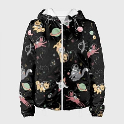 Куртка с капюшоном женская Космические коты, цвет: 3D-белый