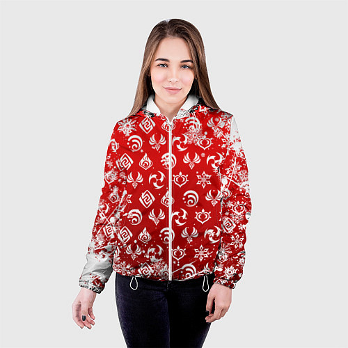 Женская куртка НОВОГОДНИЕ СТИХИИ ГЕНШИН ИМПАКТ, НОВЫЙ ГОД / 3D-Белый – фото 4