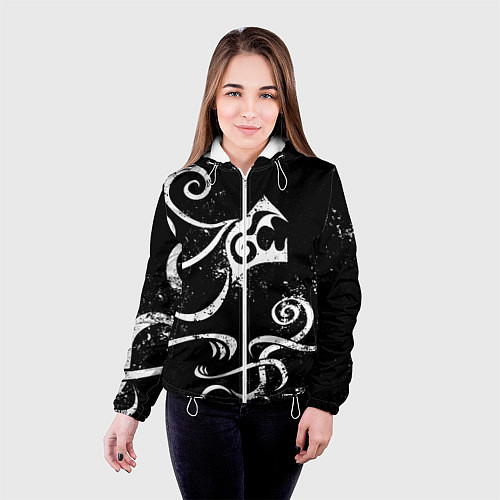 Женская куртка ТАТУИРОВКА ДРАКЕНА WHITE AND BLACK / 3D-Белый – фото 4