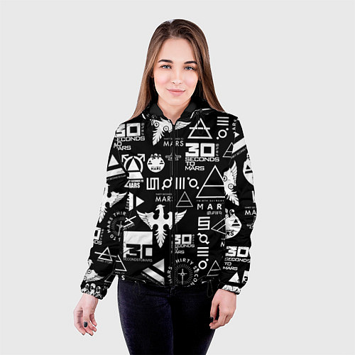 Женская куртка 30 Seconds to Mars: Паттерн логотипов / 3D-Черный – фото 4