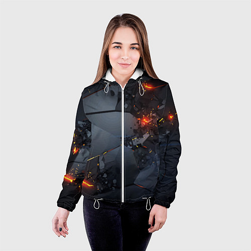 Женская куртка НЕОНОВЫЙ ВЗРЫВ ПЛИТЫ, ОБЛОМКИ NEON EXPLOSION / 3D-Белый – фото 4