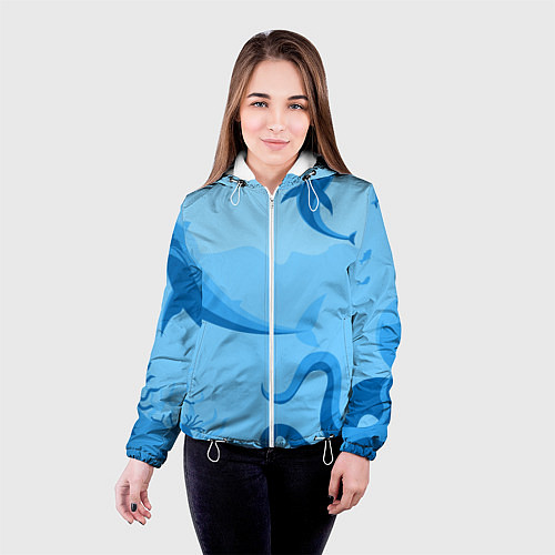 Женская куртка МоРское Дно с Акулами / 3D-Белый – фото 4