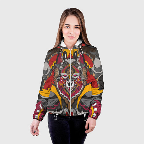 Женская куртка Этника Волк Узоры / 3D-Белый – фото 4