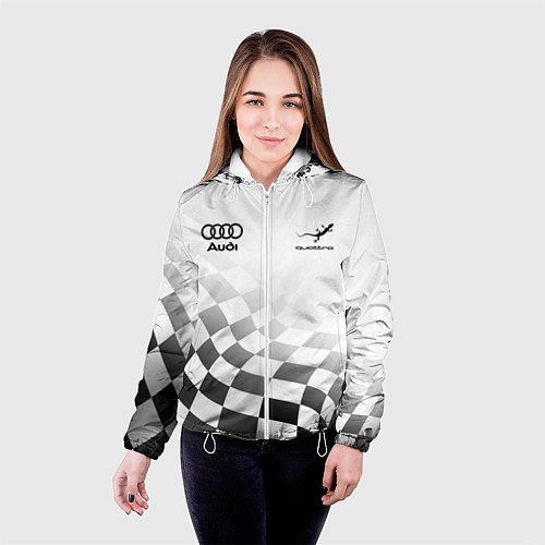 Женская куртка Audi Quattro, Ауди Кватро, Финишный флаг / 3D-Белый – фото 4