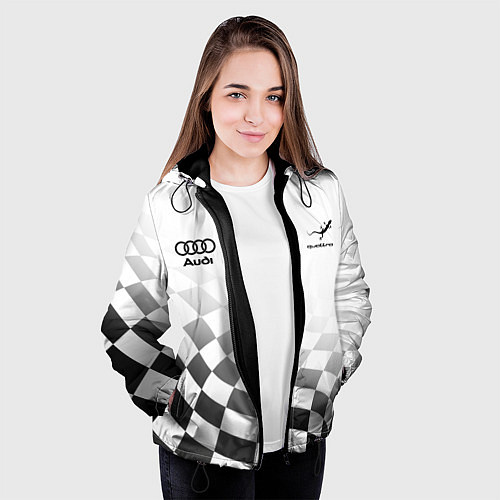 Женская куртка Audi Quattro, Ауди Кватро, Финишный флаг / 3D-Черный – фото 3