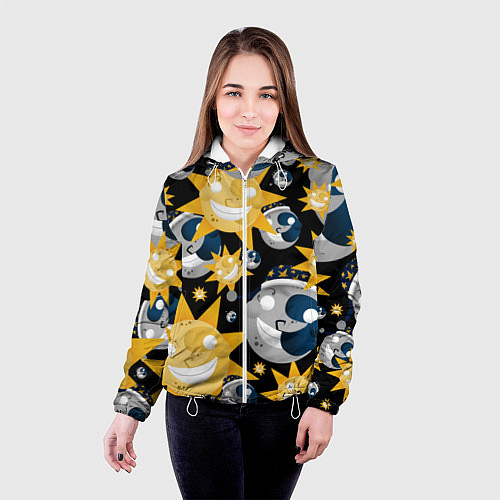 Женская куртка Солнце и Луна из FNAF Security Breach Паттерн / 3D-Белый – фото 4