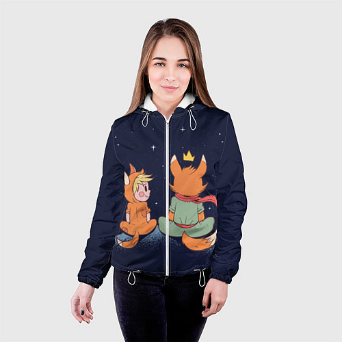 Женская куртка Маленький принц и лис смотрят на небо / 3D-Белый – фото 4